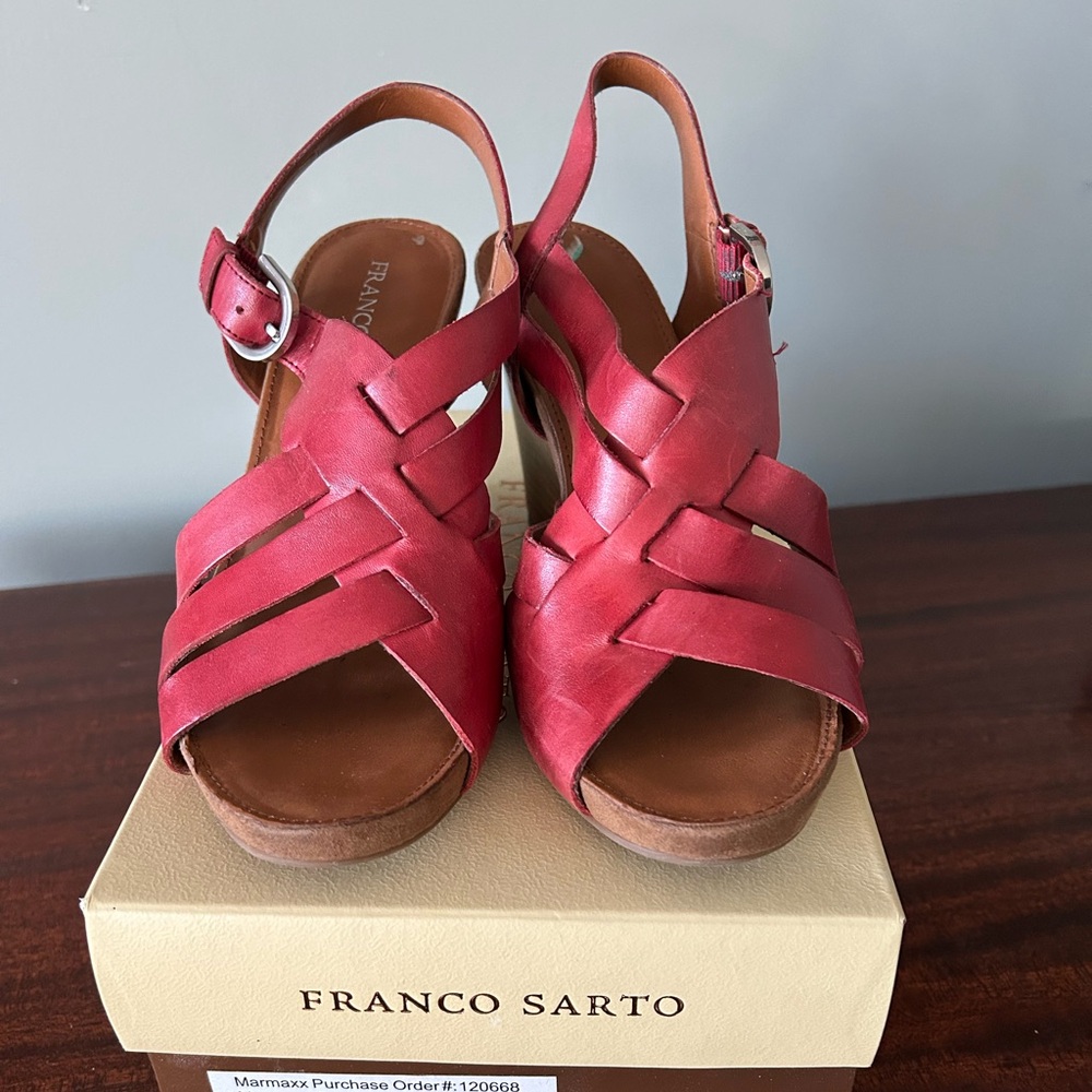 Franco Sarto Red Strappy Leather Sandals